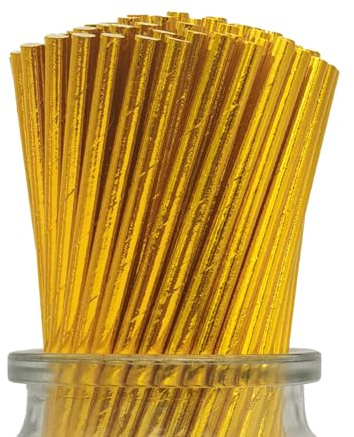 Metallizzata Dorata Cannucce in Carta Usa e Getta, 19,7 x 0,6 cm, 100 Pezzi Biodegradabili Cannucce Oro per Feste, Matrimoni, Compleanni, Occasioni, Cocktail