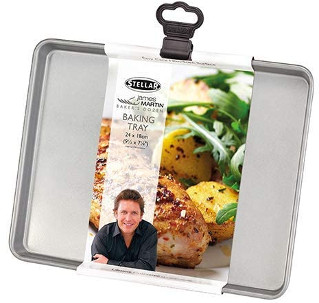 Stellar James Martin Non-Stick Baking Tray, High Grade Steel, Dishwasher Safe, 25cm x 19cm x 1.5cm