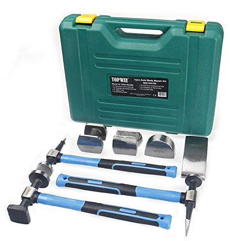 TOWAY Juego de Tases y Martillos 7 Piezas, Juego de Herramientas de Reparación de Carrocería Profesional con Mangos de Fibra de Vidrio para Chapistas 454230
