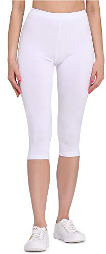 Bellivalini Leggins 3/4 Piratas Mallas Deportivas Capri en Viscosa Mujer Leggings Pirata Fitness para Deporte BLV50-148 (Blanco, S)