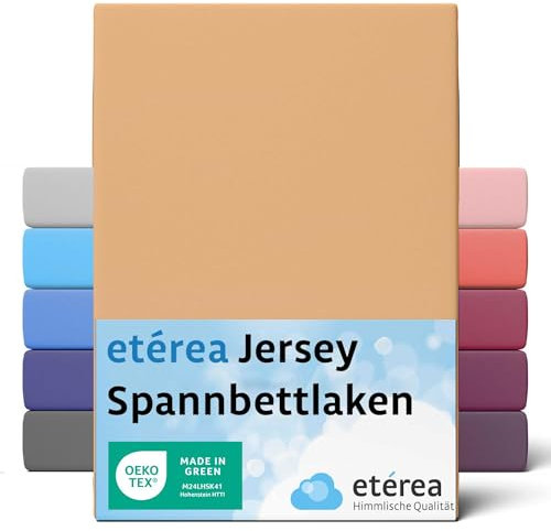 etérea Jersey Spannbettlaken 140x200cm - 160x200cm Sand bis 25 cm Höhe - 100% Baumwolle Spannbetttuch Oekotex - Bed Sheets Leintuch Bettbezug - Bettlaken 140x200 cm - 160x200 cm - Beige