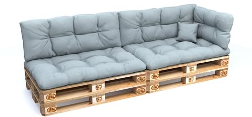 POKAR pallkuddar, set om 6 med vacker quiltning, stöd: 2x sittdynor 120x80cm + 2x ryggdynor 120x40cm + 1x sidokuddar 60x40cm + 1x kudde 40x40cm, pallsoffa, utan pallar, blå