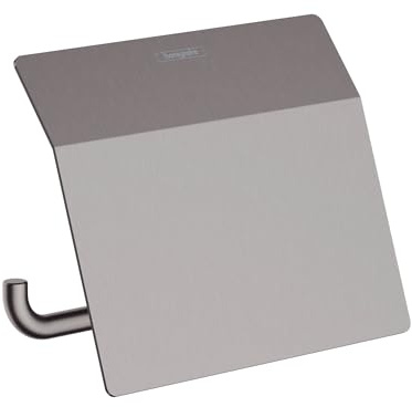 hansgrohe AddStoris - Porte-papier WC avec couvercle, Distributeur de papier toilette pour montage mural, Distributeur de papier toilette, Acessoires de salle de bains, Noir chromé brossé, 41753340