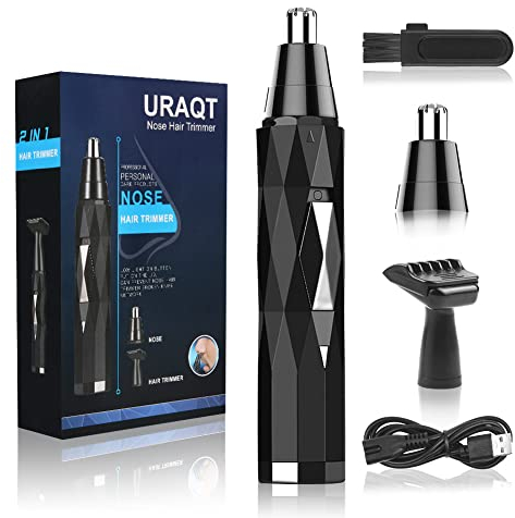 URAQT Rasoio per naso e orecchie 2 in 1, indolore, ricaricabile USB, leggero, lame a doppio bordo, impermeabile IPX7