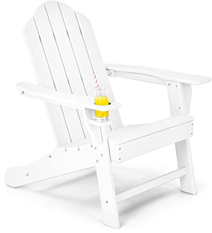 COSTWAY Adirondack Stuhl mit Getränkehalter, wetterfester Gartenstuhl, Gartensessel aus Kunststoff, Adirondack Chair für Garten, Terrasse