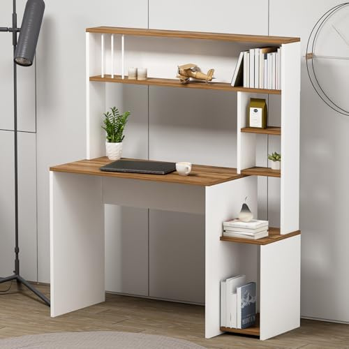 Homidea Olivia Computertisch - Schreibstisch mit Ablagen im modernen Design 45T x 114B x 139H (Olivia - Weiß)