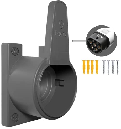 Egnio Typ 2 EV Kabel Organizer, Wandhalterung Halter für Elektroauto mit IEC 51296-2 Steckern, Wetterfeste Halterung für die meisten EU EVs Ladekabel Ordnung inkl. Montagekit Grau