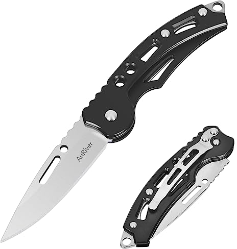 AuRiver 2 Stück Klein Klappmesser, Messer Taschenmesser, Taschenmesser mit Klappmesser, Mini EDC Outdoor Zweihandmesser für Outdoor, Camping,Survival (Schwarz)
