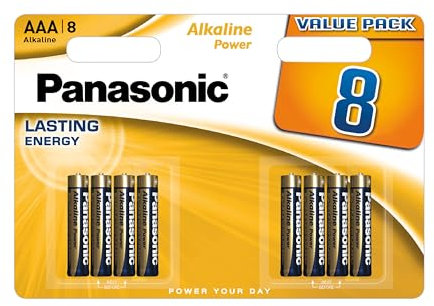 Panasonic, Alkaline Power, AAA batterie alcaline, confezione da 8, Micro, LR03, 1.5V, 7 anni in magazzino, per telecomandi, bilance, orologi, energia affidabile e duratura
