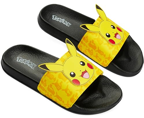 Pokémon Ciabatte da Piscina Bambino Ciabatte Slide Estive Bambino Ragazzo Mare Piscina Spiaggia 30-38 (Nero/Amarillo, 32 EU)