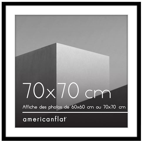 Americanflat Bilderrahmen 70x70 cm Schwarz - Bilderrahmen 60x60 cm mit Passepartout - Fotorahmen mit poliertem Plexi-Scheibe