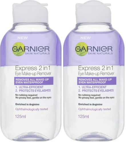 Garnier Skin Active Waterproof Eye Make-Up Remover, Sensitive Skin 125ml | With Eye Makeup Remover Pads, 2 in 1 Gentle On Eyes and Eyelashes, Reusable Micellar Eco Pads