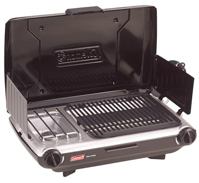 Coleman Tabletop 2-in-1 Camping Grill/Stove, 2-Burner Propane Grill & Stove with Adjustable Burners & 20,000 BTUs of Power, Great for Camping, Tailgating, Grilling