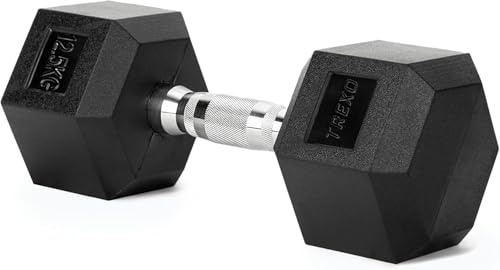 TREXO Manubrio esagonale da 12,5 kg in ghisa gommata durevole per allenamento della forza a casa con manico ergonomico stabile e versatile