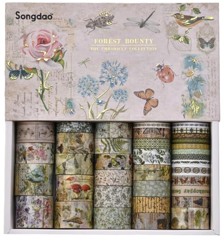 TSLBW Set 36 Rotoli Washi Tape Nastro Adesivo Decorativo Vintage Masking Tape Multi Dimensione per Scrapbooking, Fai da Te, Diario, Biglietti e Confezione Regalo (Stile A)