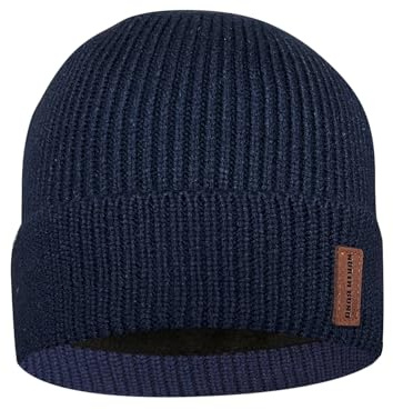 North Bund Bonnet pour Homme Hiver Classique Femmes Tricot Extensible Bonnet Intérieur Bonnet Tricoté en Laine Ski Bleu Foncé