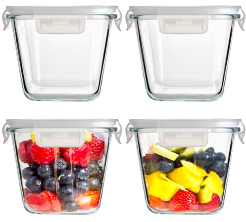 SXUUXB 880ml Glasbehälter mit Deckel, 4er Meal Prep Gläser,Glasschüssel mit Deckel,Glas Suppe Behälter,frischhaltedosen glas,Spülmaschinenfest, Mikrowellen & Gefrierschrankgeeignet, BPA-Freie
