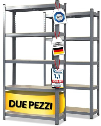 OfficeMarshal L Confezione doppia di scaffali pesanti, grigio, 200 x 120 x 60 cm, scaffalatura, sistema a incastro montato senza attrezzi (Lakota)