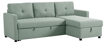 AVANTI TRENDSTORE - Bevilacqua - Divano ad angolo nel colore verde menta con funzione letto e cassettone integrato, penisola montabile su entrambi i lati. Dimensioni LAP ca. 202x86x75-135 cm.