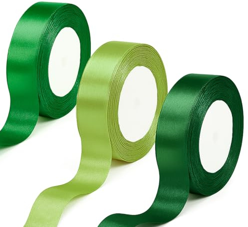 Flying Pottery 3 Rotoli Nastro Natalizio, 20mm x 22m Nastro Raso, Nastros Decorativi di Per Confezioni Regalo e Decorazioni Nastri Natalizi (Verde)