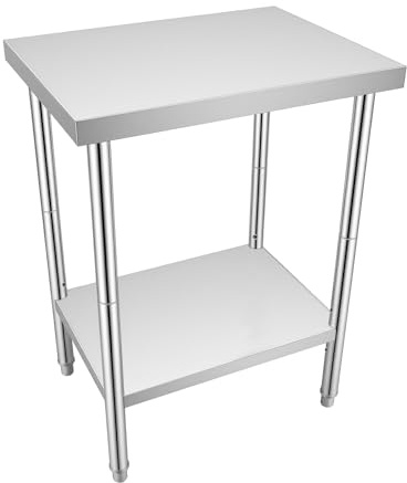 SICHENSH rostfritt stål kök arbetsbord, köksbord gastrobord, 2 nivåer gastronomibord med justerbara fötter, professionell gastro-rostfritt stål, 400 kg lastkapacitet, 60 x 45 x 80 cm