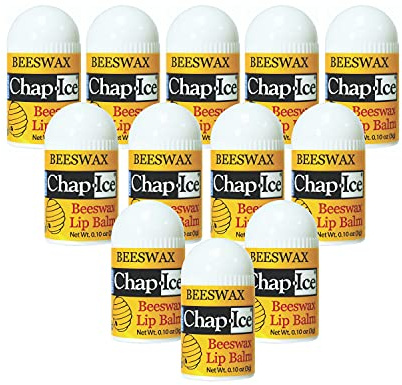 Chap-Ice® | 12-Count Beeswax-based Peppermint Mini Lip Balm - Fortified with Vitamin E for Dry, Cracked Lips | Made in USA
