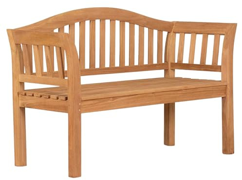 MR. DEKO® Banc de jardin Wave en teck | Banc en bois avec dossier | Banc de frison pour l'extérieur | 2 places 128 x 53 x 85 cm | Banc massif et résistant aux intempéries pour le jardin, le balcon, la