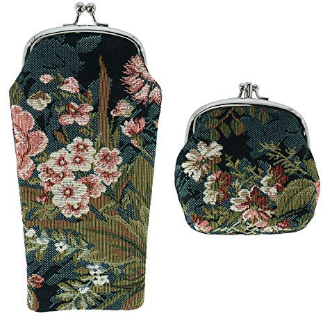 CTM Damen Floral Print Gobelin Brillenetui und Geldbörse Set Gr. Einheitsgröße, blau