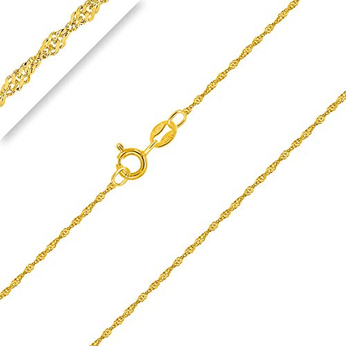 Planetys - Cadena de Plata de Ley 925 Chapado en Oro 18K para Niños o Bebé Malla Singapur 1 mm de Ancho 40 cm de Longitud