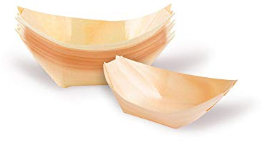 GREENBOX Holzschale Schiffchen aus Kiefernholz I Bio Einweggeschirr nachhaltig und kompostierbar I Snackschale für Fingerfood Currywurst Pommes Sushi I Servierschale kalte und warme Speisen 100 Stk