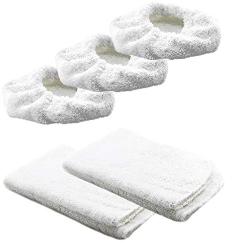 Tuchset, Bezüge für Kärcher Dampfreiniger SC 1 Premium Floor Kit, SC 2, SC 2 Premium, SC 3, SC 3 Premium, 5er Tuchset (2x Bodendüse, 3x Handdüse), Baumwoll Wischbezüge für Kärcher von CleanMonster