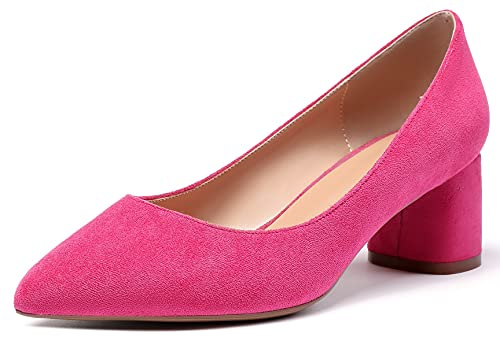 Mettesally Decoltè in Camoscio Donna Decolte Donna con Tacco a Blocco Pumps Mezzo Heels Scarpe Retro Vintage Rosa Camoscio EU39