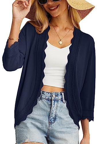 GRECERELLE Womens Summer Cardigan Lightweight Soft Casual Cropped Knit Shrugs Jumper Womens Tops for Dress Summer Evening Wedding (Navy Blue, M)