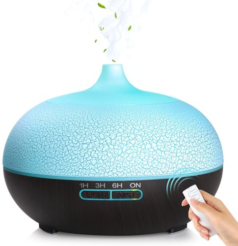 GeeRic Diffuseur d'huiles essentielles 550 ML, Humidificateur à Ultrasons 7 Couleurs LED Purificateur d'air Silencieux Diffuseur d'arôme Nébuliseur pour Huiles Parfumées pour la Maison Bois foncé