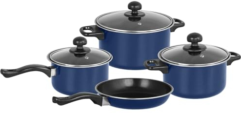 Gr8 Home 7 Piece Non Stick Kitchen Cookware Set Cooking Pot Frying Pan Saucepan with Glass Lids (Teal Blue)