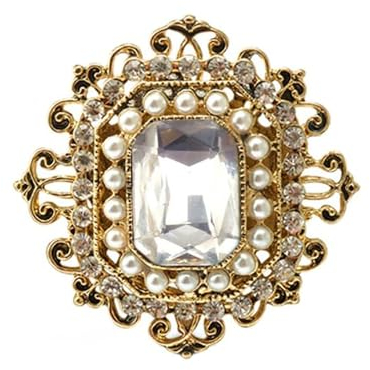 Broche antique en strass dorée, vintage, baroque, rectangulaire, perle en cristal, style bohème/victorien, bijou élégant pour Noël/festival