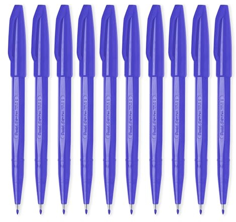Pentel S520 original skylt penna fiberpenna markör finelinerpennor – 2 mm spets – 1 mm linje – blå (10)