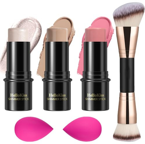 3 Pcs Cream Contour Stick Makeup Kit,Shades with Highlighter Stick,Blush Stick and Bronzer Contour Stick for Sculpt the Cheeks,Waterproof, Matte & Dewy Finish (Fair,#01+#08+#13)