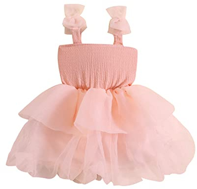 Geagodelia Abito Bambina Elegante in Tulle Abito Principessa Neonata Senza Maniche A-Line Vestito Estivo Abito da Festa per Il Compleanno (Rosa, 12-18 Months)