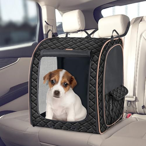 Lekespring Hundebox Auto Rückbank, Hundetransport Rüicksitz Faltbar Hundetransport Kofferraum für Hunde und Katzen bis zu 9 KG, Schwarz