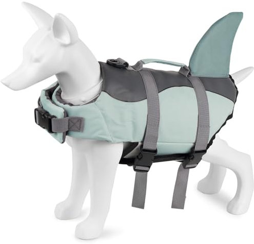 Voarge Hundeschwimmweste für Haie, mit Griff,Sicherheitsweste für Haustiere Hundeschwimmweste (Grau, M)