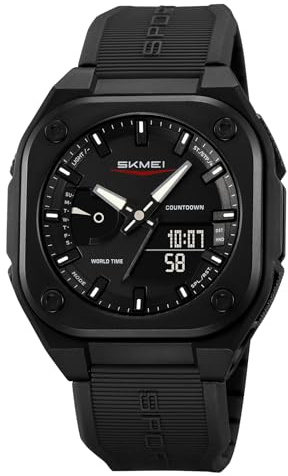 Multifunctional Waterproof Sports Watch, Military Style, Outdoor Sport, 50M Waterproof, Luminous Day Calendar Timer (Black)