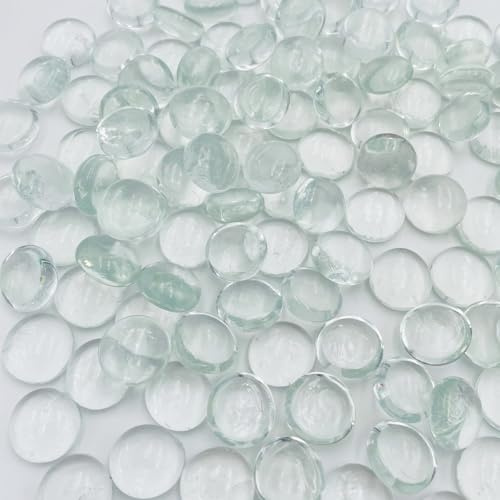 Glass Pebbles - 1.9KG Transparent Flat Marble Stones Beads, Artificial Crystal Gemstones Fire Clear Decorative Glass Beads for Vase Filler, Aquarium, Mosaic Tiles, Landscaping, Flowerpot(410-420PCS)