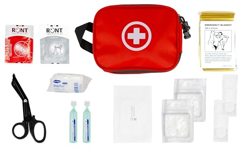 Trousse de Secours Rouge – Kit de Premiers Soins Complet Assemblé en France – Boîte d’Urgence Compacte pour Maison, Voiture, Voyage, Sport et Travail