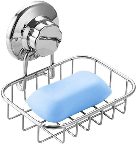 Strong Rustproof Stainless Steel Wall Mounted Soap Rack，Shower Soap Dish Super Powerful Vacuum Suction Cup Soap Holder For Sponge, Shower, Bathroom, Tub and Kitchen Sink。