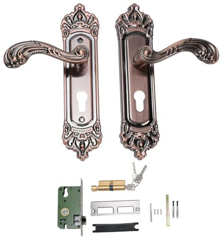 Fockety Manico della Porta D'ingresso con Serratura e Chiavi, Design Europeo Leva della Porta D'ingresso, Maniglia della Porta Esterna Universale,Maniglia della Porta della Leva D'ingresso