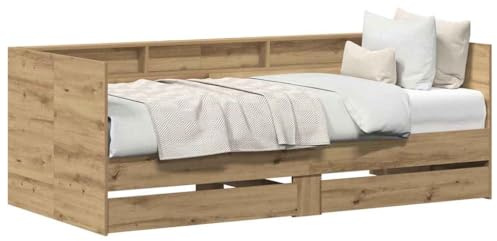 vidaXL Tagesbett mit Kopfteil Artisan-Eiche 90 x 200 cm Holzwerkstoff, Moderner rechteckiger Tagesbett-Rahmen, platzsparendes Gäste-Bett, urbanes Möbel, vielseitiges Schlaf-Design