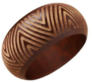 Ethnic Chunky Wooden Bangle Bracelets Bohemian Carved Geometric Natural Wood Bracelet for Women Men Vintage Striped Pattern Handmade Tribal Wrist Jewelry-L