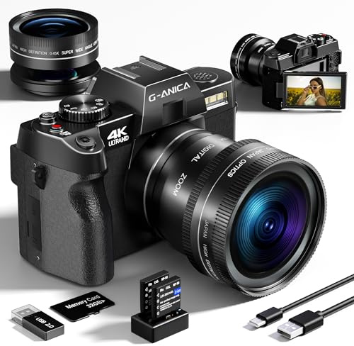 GBL Appareils Photo Numériques Ture 4K pour la photographie et le vlogging - 48MP/60FPS, WiFi et contrôle d'application, objectif grand angle et macro, portable compact pour débutants YouTube, famille