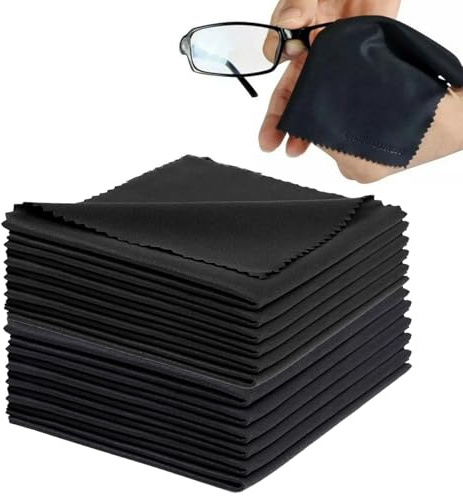 12 PCS Chiffon de Nettoyant Lunettes pour Lunette,Chiffon Lunettes Noir,Doux Chiffons de Nettoyage en Microfibre pour Téléphones,Chiffon Lunettes De Vue,Objectifs D'appareils Photo,Écran 20 * 20CM.